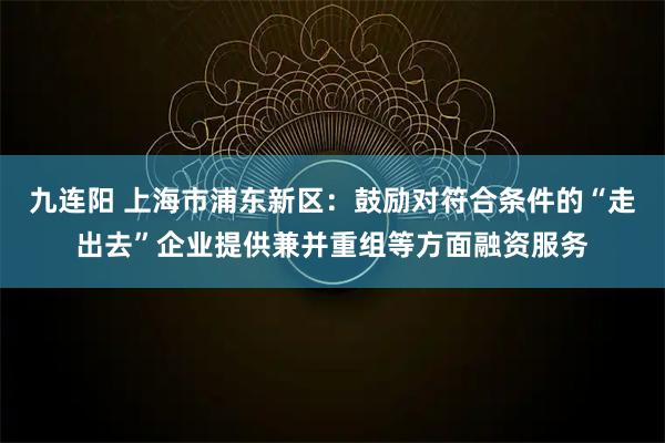 九连阳 上海市浦东新区：鼓励对符合条件的“走出去”企业提供兼并重组等方面融资服务